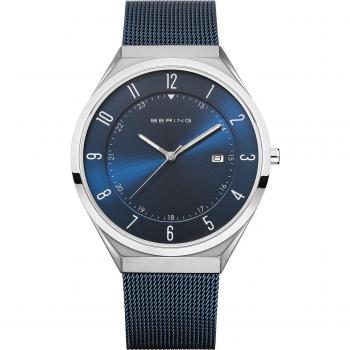 Bering Ultra Slim Men's Watch 40mm with Blue Milanese Band and Sapphire Glass, 3ATM Waterproof