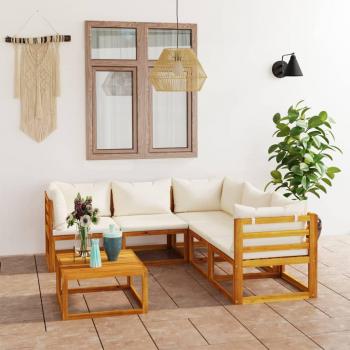 6-Piece Cream Cushion Garden Lounge Set in Solid Acacia Wood