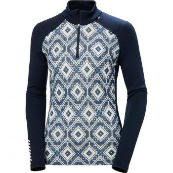 Helly Hansen Women's Lifa Merino Midweight Graphic 1/2 Zip Base Layer - Navy - Size Medium