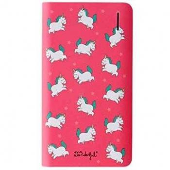 Mr. Wonderful Powerbank de 6.000 mAh Unicornios sobre fondo Rosa; Capacidad de 3 a 4 Cargas y dos puertos USB