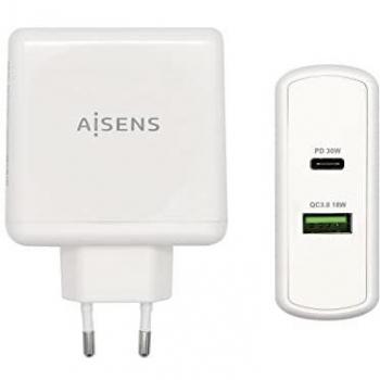 AISENS AISENS Cargador 48 W, 1x USB-C PD3.0 30 W, 1x USB-A QC3.0 18 W, Blanco