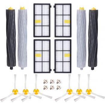 APZOVO Accesorios para Kit iRobot Roomba 800/900Serie 805 850 860 861 870 871 880 886 890 891 895 896 900 960 965 966 980 con 2 Sets de Cepillo de Rulo 4 Filtros 6 Cepillos Laterales y 6 Tornillo