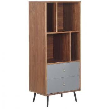 Estantería moderna de madera oscura y gris Beliani, 139 x 60 x 40 cm, mueble de almacenamiento con cajones