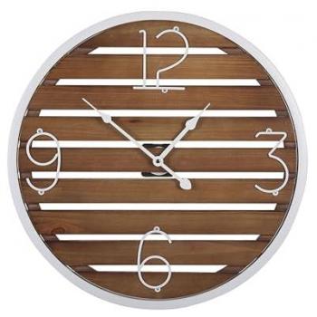 Reloj de Pared Madera Oscura Redondo Ø 50 cm Hecho a Mano con Marco de Metal Blanco Arriaga