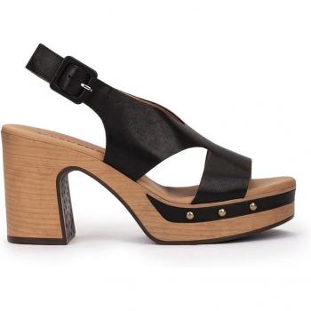 Sandalias de tacón para mujer modelo 12378 color negro con piel y tachuelas