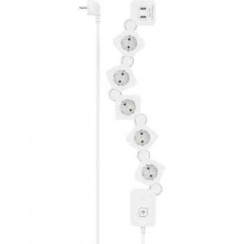 Regleta de enchufes Hama 5 Tomas con 2 USB-A y Interruptor, Cable de 1,4 m, Blanco