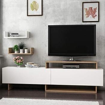 Homemania Mueble para TV Zera, Madera, Nogal-Blanco, 180 x 30 x 48 cm – 45 x 20 x 11 cm