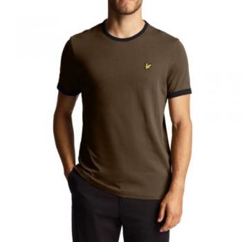 Lyle & Scott Olive Green Cotton Ringer T-Shirt - Extra Small