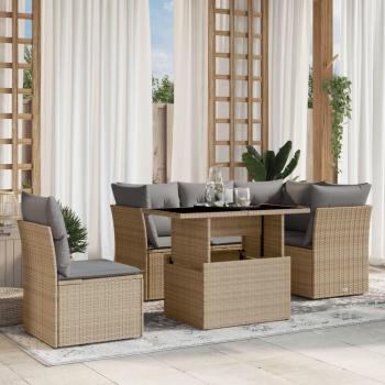 Sofá de jardín de 6 piezas con cojines de Polyrattan Beige