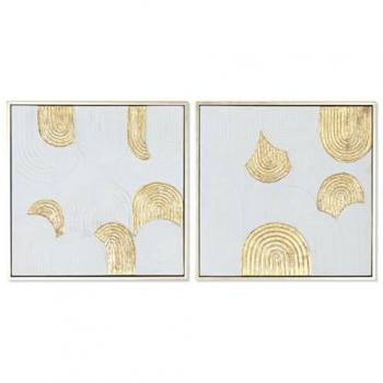 Cuadro Home ESPRIT Blanco Dorado Poliestireno Lienzo Moderno 42 x 4 x 42 cm (2 Unidades)