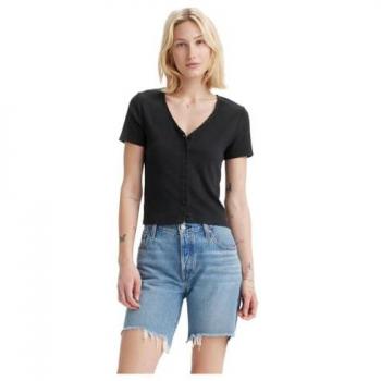 Camiseta de Mujer Levi's Muse Negra de Manga Corta, Casual, Algodón, Cuello en V, Tamaño S