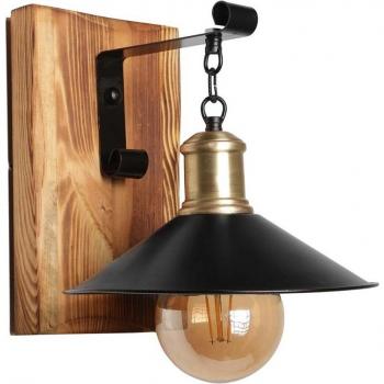 Aplique de pared WellHome, estructura de madera color negro marrón, diseño biselado en madera clara