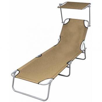 vidaXL Foldable Sunlounger with Canopy Taupe Outdoor Daybed Recliner Chair