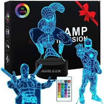 Spiderheroman Juguete Lampara 3D Luz Nocturna Infantil-16 Colores Regulables & 3 Modelos & 1 Base & 1 Remoto-Regalo De Avengers Marvel Merchandising Para Niños Hombre