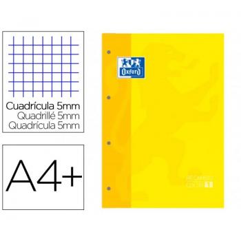 Recambio Oxford A4+ 80 Hojas Cuadriculadas 5x5 90g/m² con 4 Taladros Color Amarillo