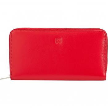 Cartera grande en piel de becerro napa roja con cremallera, 14 bolsillos para tarjetas de crédito y protección RFID