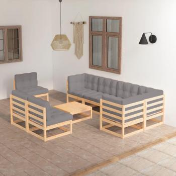 9-Piece Solid Pine Garden Lounge Set with Cushions