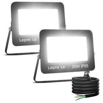 Lepro Foco LED Exterior 20W 1700 lúmen, Luces LED Exterior Blanco Frío 5000K, Ángulo de Haz 110°, Luz de Seguridad Impermeable IP65, Proyector LED Exterior para Jardín, Patio, Parque, Garaje, 2Pcs