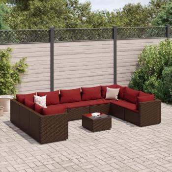 10-Piece Brown Poly Rattan Garden Lounge Set with Cushions