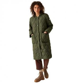 Regatta Women's Jaycee II Longline Water-Repellent Quilted Parka Jacket - Dark Khaki - Size 8
