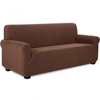 TIANSHU Funda de sofá 3 plazas Tejido Jacquard de poliéster y Elastano Fundas de sofá Suaves duraderas（3 plazas，Café）