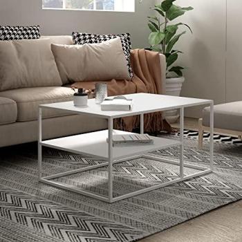 Mesa de Centro Rectangular Solund con Estante Inferior de Acero Blanco Mate 45x90x60 cm