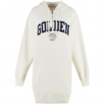 Golden Goose Women's Geneve Logo Print Cotton Sweatdress in Panna | Size Small | GWP01422P001056 Color 11426