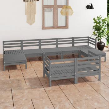 Juego de muebles de jardín 9 piezas gris madera maciza de pino