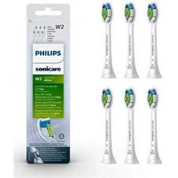 Philips Sonicare HX6066 / 10, Pack Optimal White,  Cepillo de Dientes, Blanco, W2 con BrushSync, Paquete de 6