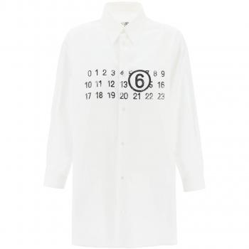 MM6 Maison Margiela Shirt Dress with Numeric Logo - Size S - White