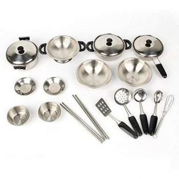 Juguetes de Cocina para Niños, Juguetes de Cocina de Acero Inoxidable, Ollas y Sartenes de Acero Inoxidable, Utensilios de Cocina, Utensilios de Cocina, Sartenes para Niños y Niñas