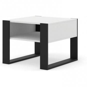 Mesa de Café Mondi Cuadrada 60x60 cm con Estante en Madera - Blanco Mate y Negro