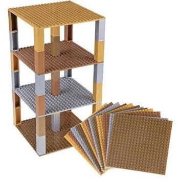 Strictly Briks Premium Gold, Silver, Copper, and Bronze Colored Stackable Base Plates - 12 Pack 6 x 6 Baseplate Bundle with 100 New and Improved 2x2 Stackers - Tower Construction - Compatible with All Major Brands