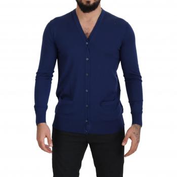 Dolce & Gabbana Blue Wool V-neck Button Down Cardigan Sweater - IT44 | XS