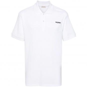 Alexander McQueen Men's Logo Organic Cotton Polo Shirt in White | Size Large