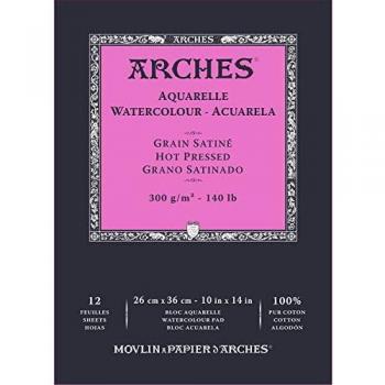 ARCHES- Bloc Enc 26x36 12H Aquarelle 100% Satin 300g Blanc Nat