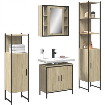 Conjunto de muebles de baño 4 piezas Sonoma Wood Oak Multilayer Marrón