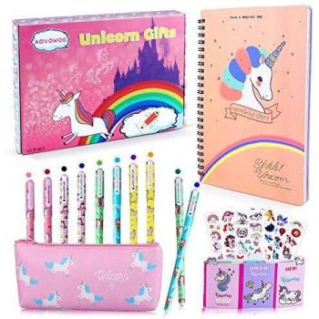 Unicornio Papeleria Regalo Niña 10 9 8 7 Años,Material Estuche Escolar Niña,Unicornio Cuaderno Bonitos e Notas Adhesivas Kawaii e Boligrafos Gel 10 Colores para Niña
