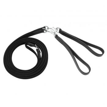 Horka Full Pony, piel Riendas de anillo de goma fuerte calidad ayuda de entrenamiento de caballo, negro/plata