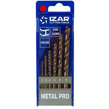 Izar 30231 Juego Broca Mango Cilíndrico HSSE 0.05 Co, 1016, DIN338, 2-3-4-5-6-8 mm Diámetro Corte