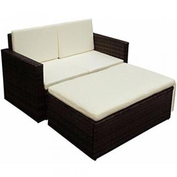 2-Piece Brown Poly Rattan Garden Lounge Set with Cushions