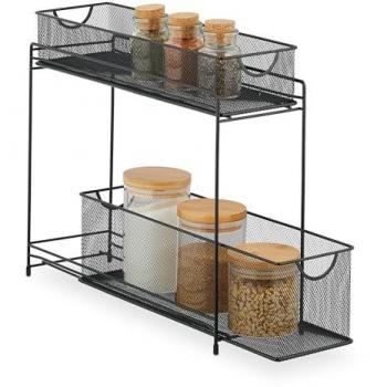Organizador de Cocina Relaxdays, Estantes Extraíbles con 2 Cestas, Metal, 40 x 15 x 46 cm, Negro