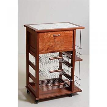 Carrello de Cocina Vesuvio con Portapane y Portabottiglie en Ciliegio