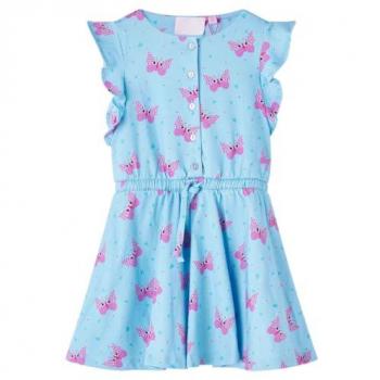 Vestido Infantil Sin Mangas con Botones Estampado de Mariposas Ropa Azul 104