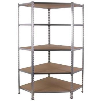 Estantería Metálica Esquinera SimonRack, 5 Baldas de Madera, Soporta 200 kg por balda, Dimensiones 1800x900x500 mm, Galvanizada/Madera