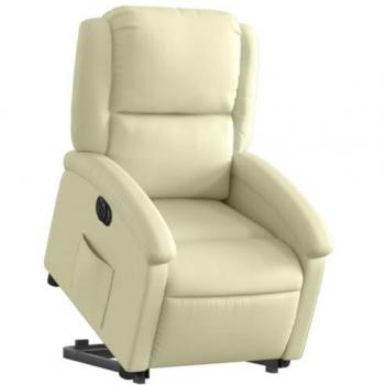 Sillón Reclinable Eléctrico Elevable de Cuero Auténtico en Color Crema