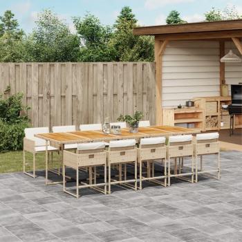 11-Piece Beige Poly Rattan Garden Dining Set with Cushions