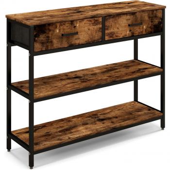 Mesa Consola Industrial 100x30x80 cm con 2 Cajones y Estante, Diseño Antibalanceo, Color Marrón Rustico