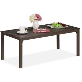 Mesa de Jardín Resistente a la Intemperie Efecto Madera 39x98x48 cm para Terraza y Balcón, Color Marrón - Relaxdays
