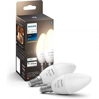Philips Hue White Ambiance Vela E14 Bombilla LED Inteligente, Luz Blanca Cálida a Fría, Paquete de 2, Compatible con Bluetooth y Zigbee (no requiere Hub)